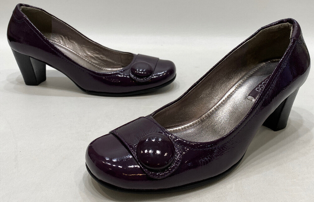 Ecco Womens Purple Patent Leather Slip On Block Heels Size 40